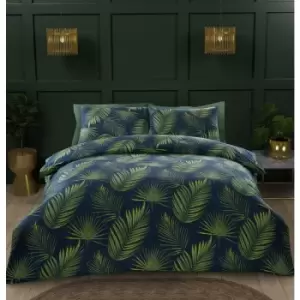 Palma Leaves Duvet Cover Set Green King Botanical Themed Bedding Palm Leaves - Green