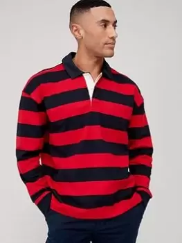 Tommy Hilfiger Block Striped Rugby Shirt, Red, Size L, Men