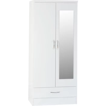 Nevada 2 Door Mirrored Wardrobe White Gloss - Seconique