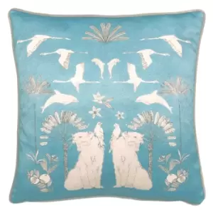 Colony Palm Botanical Cushion Blue