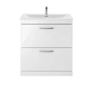 Nuie Athena 800 Floor Standing 2-drawer Vanity & Curved Basin - Gloss White