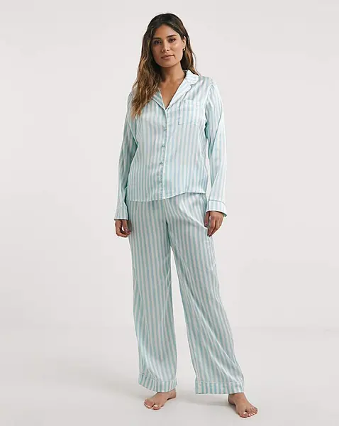 Boux Avenue Boux Avenue Stripe Long PJ Set Duck Egg Duck Egg Female 14 QV72903