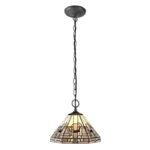 2 Light Downlighter Ceiling Pendant E27 With 30cm Tiffany Shade, White, Grey, Black, Clear Crystal, Aged Antique Brass - Luminosa Lighting