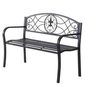 Outsunny 2 Seater Outdoor Patio Metal Garden Bench Yard Furniture Porch Park Chair Loveseat Black 128L x 91H x 50W cm