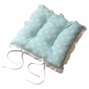 Homescapes - Reversible White Frilled Cushion Seat Pad with Ties Blue Stars