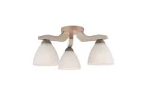 Adriano Multi Arm Semi Flush Ceiling Light, Glass Shades, White Beech, 3x E27