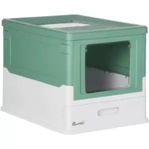 PawHut Hooded Cat Litter Box, Portable Pet Toilet w/ Scoop, Tray - Green - Green