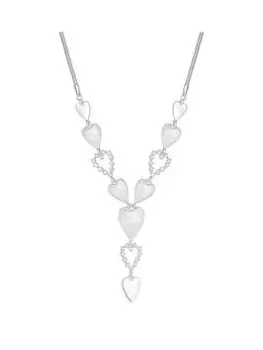 Lipsy Silver Mother Of Pearl Inlay With Crystal Heart Y Necklace, Silver, Women