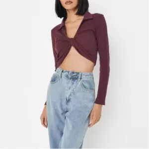 Missguided Twist Front Collar Top - Brown