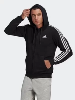 adidas Essentials Fleece 3-stripes Full-zip Hoodie, Green/Black, Size L, Men