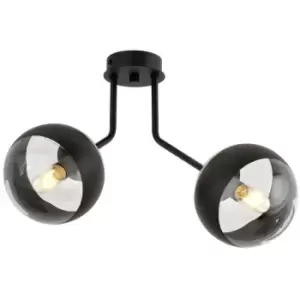 Emibig Nova Black Globe Ceiling Light with Clear,Black Glass Shades, 2x E14