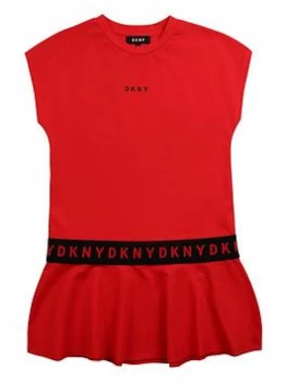 DKNY Girls Logo Peplum Jersey Dress - Red, Size 10 Years, Women