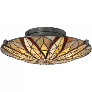 Loops - Semi Flush Light Tiffany Style Coloured Glass Uplight Valiant Bronze LED E27 60W