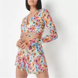 Missguided Petite Co Ord Floral Print Plisse Floaty Shorts - Multi