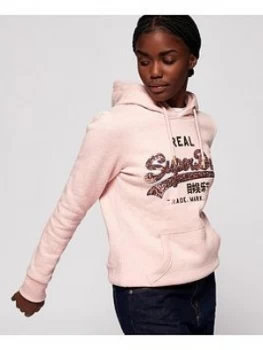 Superdry Vintage Logo Sequin Outline Entry Hood, Pink, Size 6, Women