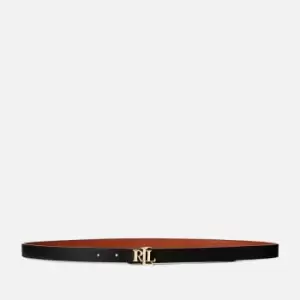 Lauren Ralph Lauren Womens Reversible 20 Skinny Belt - Black/Lauren Tan - S