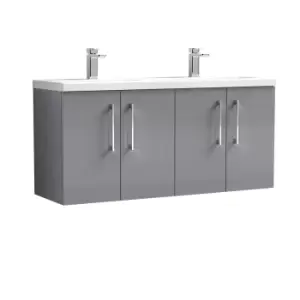 Nuie Arno 1200mm Wall Hung 4 Door Vanity & Double Ceramic Basin Cloud Grey