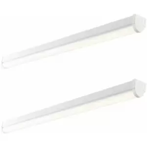 2 pack 6ft Emergency Batten Light - 52W Cool White LED - Gloss White & Opal