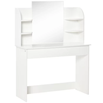 HOMCOM Modern Dressing Table Writing Desk W/ Mirror, Big Drawers, 2-Tier Open Shelf For Home Bedroom White AOSOM UK