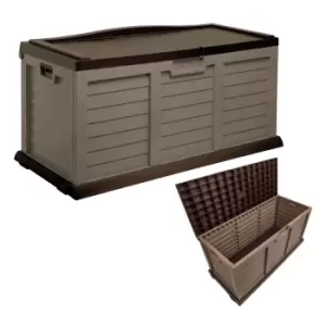 Starplast Outdoor Garden Plastic Storage Utility Chest Cushion Shed Box With Sit-on Lid And Wheels - Chocolate And Mocha Brown