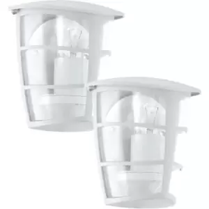 2 PACK IP44 Outdoor Wall Light White & Glass Lantern 1x 60W E27 Porch Lamp