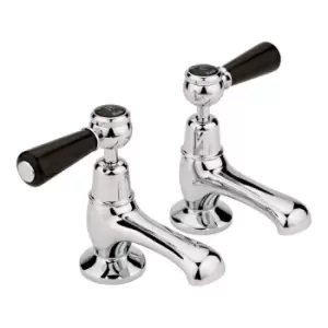 Hudson Reed Black Topaz With Lever & Domed Collar Basin Taps - Chrome / Black