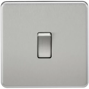 KnightsBridge 20A 1G DP 230V Screwless Brushed Chrome Electric Wall Plate Switch