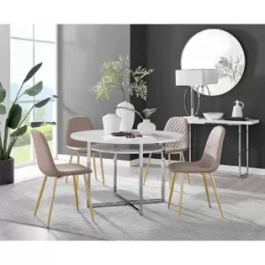 Furniture Box Adley White High Gloss Storage Dining Table and 4 Cappuccino Corona Gold Leg Chairs