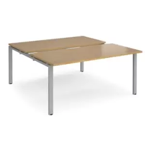 Bench Desk 2 Person Starter Rectangular Desks 1600mm With Sliding Tops Oak Tops With Silver Frames 1600mm Depth Adapt