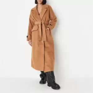 Missguided Missguided Faux Fur Belted Trench Coat - Beige