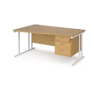 Office Desk Left Hand Wave Desk 1600mm With Pedestal Oak Top With White Frame Maestro 25 MC16WLP3WHO