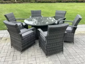 Fimous 6 Seater Outdoor Dark Grey Rattan Lounge Complete Sofa Set with Round Dining Table