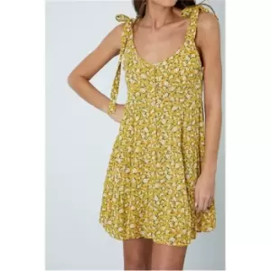 I Saw It First Yellow Tiered Tie Up Strap Dress With Buttons - Yellow