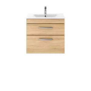 Nuie Athena 600 Wall Hung 2-drawer Vanity & Minimalist Basin - Natural Oak