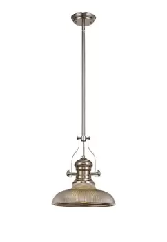 Telescopic Dome Ceiling Pendant E27 With 30cm Round Glass Shade, Polished Nickel, Smoked