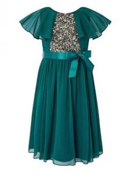 Monsoon Girls Sustainable Cape Sequin Dress - Teal