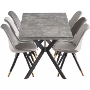 7 Pieces Life Interiors Sofia Blaze Dining Set - an Ash Extendable Rectangular Wooden Dining Table and Set of 6 Dark Grey Dining Chairs - Dark Grey