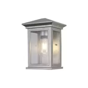 Luminosa Lighting - Flush Wall Lamp, 1 x E27, IP54, Silver Grey, Clear Seeded Glass