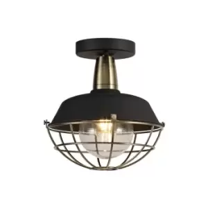 Semi-Flush Ceiling, 1 Light E27, IP65, Matt Black, Antique Brass - Luminosa Lighting