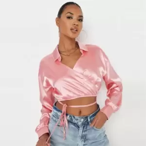 Missguided Wrap Around Satin Shirt - Pink