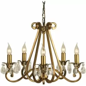 Loops - Esher Ceiling Pendant Chandelier Antique Brass & Crystal Curved 5 Lamp Light