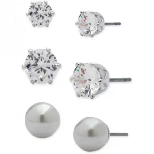 Ladies Anne Klein Silver Plated Set of 3 Stud Earrings