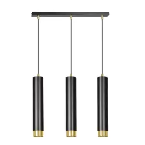 Kibo Black/Gold Bar Pendant Ceiling Light 3x GU10