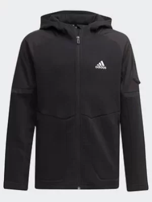 Boys, adidas Designed For Gameday Full-zip Hoodie, Black/White, Size 11-12 Years