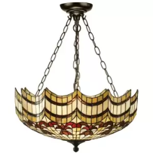 Interiors Vesta - 3 Light Large Inverted Ceiling Pendant Dark Bronze, Tiffany glass, E27