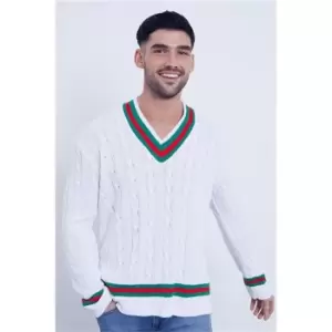 I Saw It First Stripe V Neck Cable Knit Jumper - White