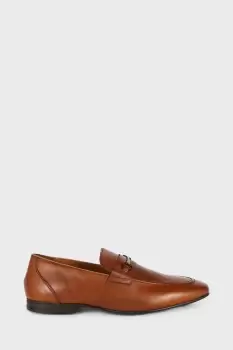 Leather Gold Buckle Slip On Loafers