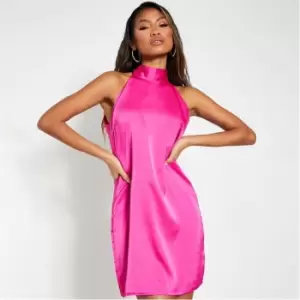 I Saw It First Hot Pink Satin Halter Tie Shift Dress - Pink