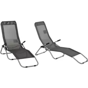 Set of 2 Outdoor Recliner Portable Lounge Chairs Adjustable Backrest - Grey - Outsunny