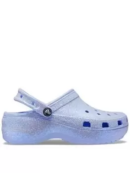 Crocs Crocs Classic Platform Glitter Clogs - Moon Jelly, Blue, Size 6, Women